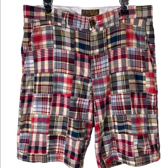 Men’s Patchwork Madras F/F Shorts by Blue Size 34 - Picture 2 of 7